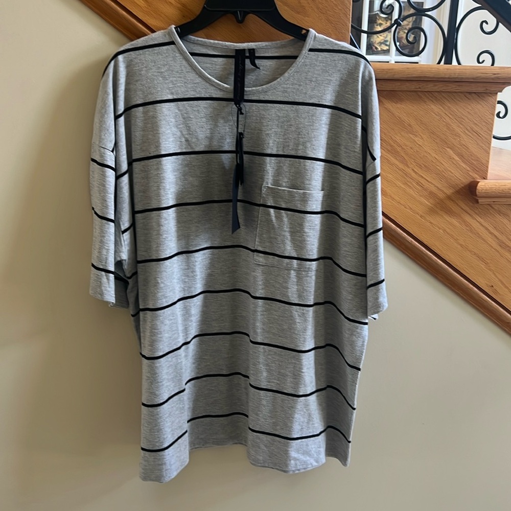 Heart & Dagger Top Size Medium Grey with Black Stripes New with tags